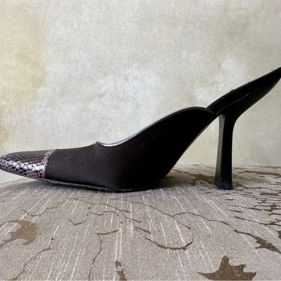 Gucci satin and snake skin leather slides 6C wide - Picture 4 of 9